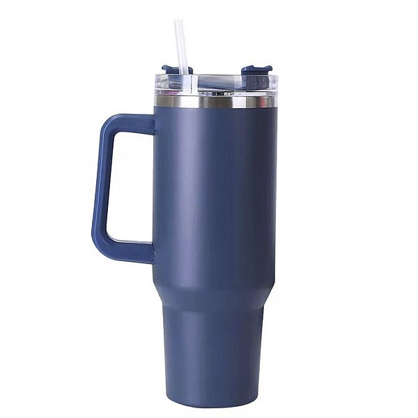 Copo Garrafa Termica Inox Grande 1,2L Premium Canudo Azul