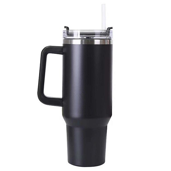 Copo Garrafa Termica Inox Grande 1,2L Premium Canudo Preto