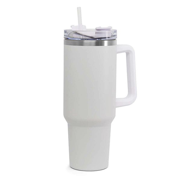 Copo Garrafa Termica Inox Grande 1,2L Premium Canudo Branco