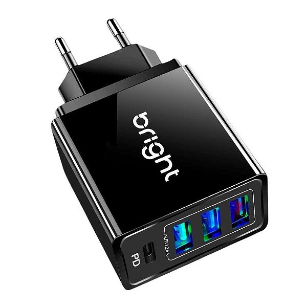 Carregador Ultra Rápido Bright 4 Entradas Usb Usb-c 6a 36w