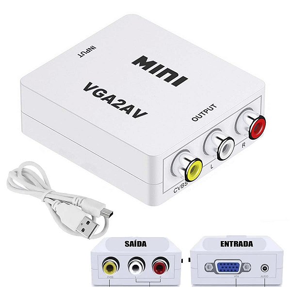 Mini Conversor Adaptador Vga Para Áudio E Vídeo Av Rca Ativo