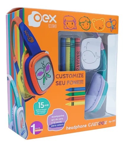 Fone de Ouvido Infantil OEX Kids Cartoon Rosa e Lilás HP302