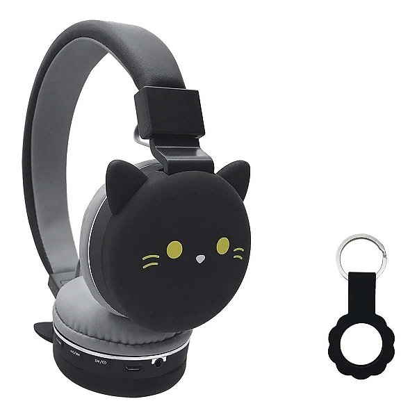 Fone De Ouvido Animais Infantil Crianca Bluetooth Gato Preto