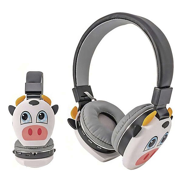 Fone De Ouvido Animais Infantil Crianca Bluetooth Vaquinha