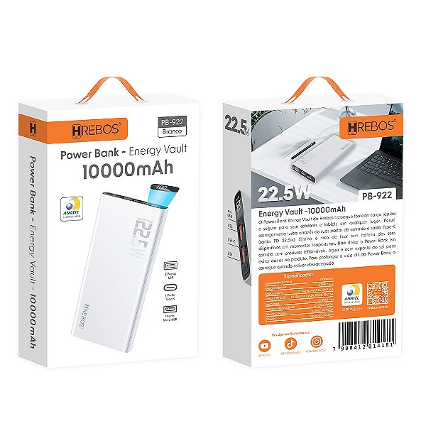 Power Bank Energy 10.000mAh Hrebos alta qualidade anatel