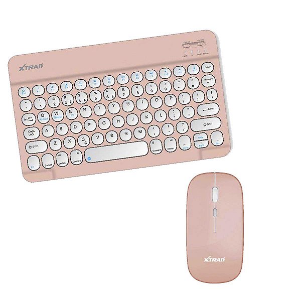 Teclado Mouse Bluetooth Slim Compatível Samsung Tablet Rosa