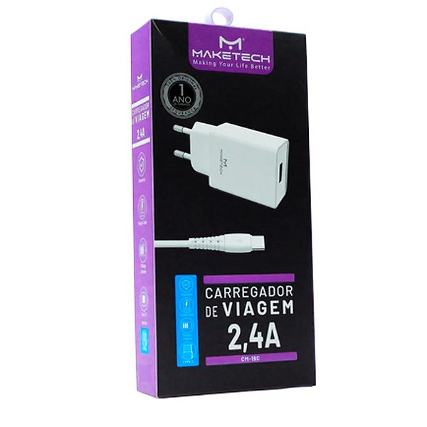 Carregador de celular com cabo usb-C Cm-19C 2.4A Maketech