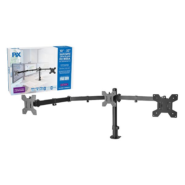 Suporte Para 3 Monitores De Mesa Morsa Ajustável 10'' a 32''