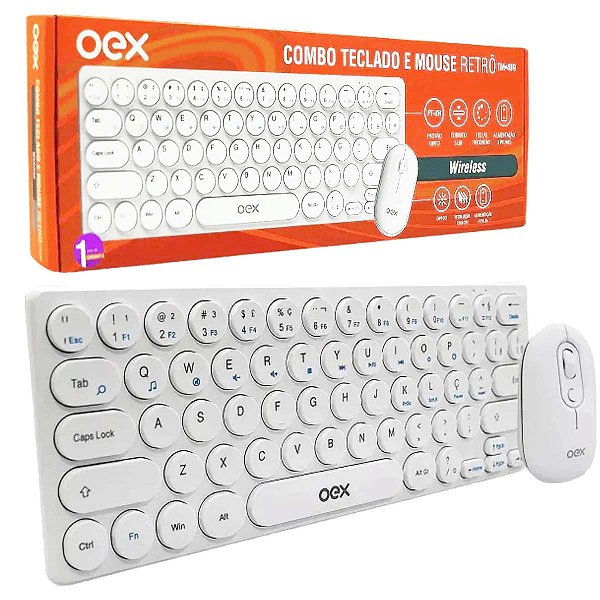 Kit Teclado E Mouse Sem Fio Branco Retro Oex Slim Pop Silent