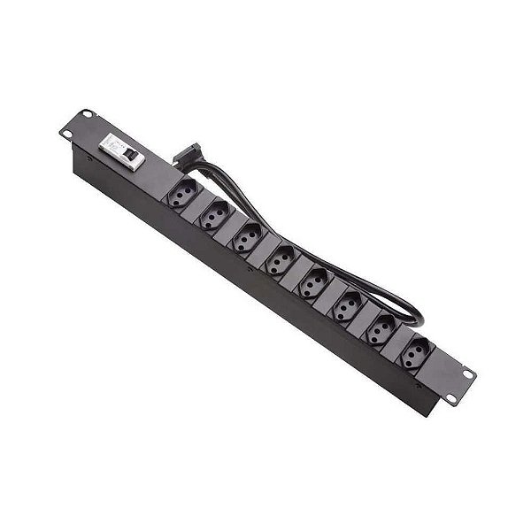 Filtro de Linha Regua para Rack 19 1u 8Tomadas 10A Disjuntor