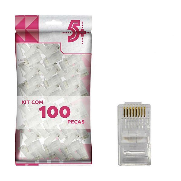 Kit 100 Conector Rj45 Para Rede 8X8 Cat5E Embalagem 100 Uni