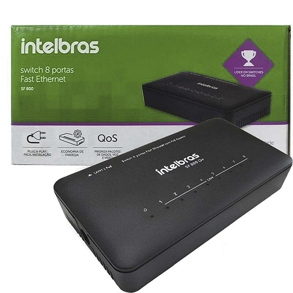 Switch 8 Portas 10/100 Intelbras Sf800Q+ Qos + Poe Passivo