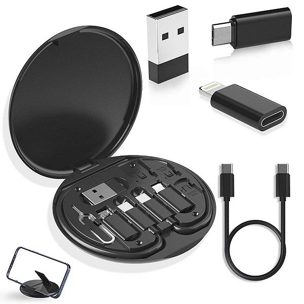 Kit Multi Adptador Cabo Usb C Otg Usb Para Lightning Preto