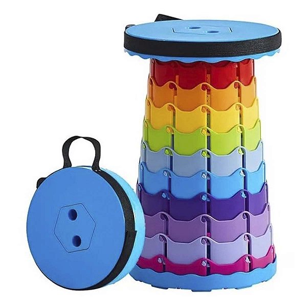 Banqueta Banco Retrátil Portátil Alça Telescópica Arco Íris