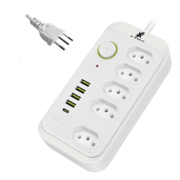 Filtro De Linha 5 Tomadas 4 Usb / Usb C Bivolt Cabo 2 Metros