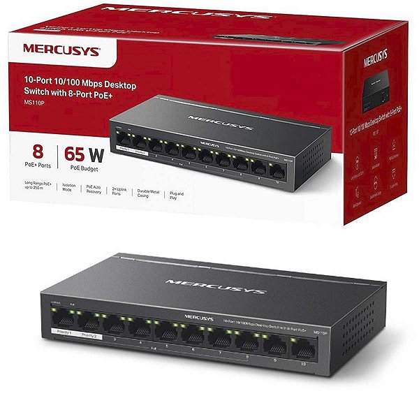Switch De Mesa Mercusys MS110P 10/100 10 Portas Com Poe+
