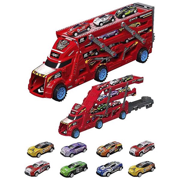 Caminhão Cegonha Carrinhos De Fricção Coleção 8 Carrinhos