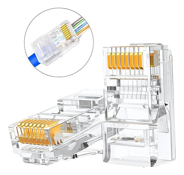 Plug Rj45 De Passagem Vazado Para Crimpar 8 Vias Cat6