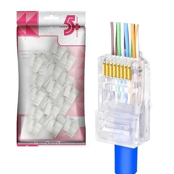 Conector Plug Rj45 De Passagem Vazado Ez 8X8 Cat5E 100Un