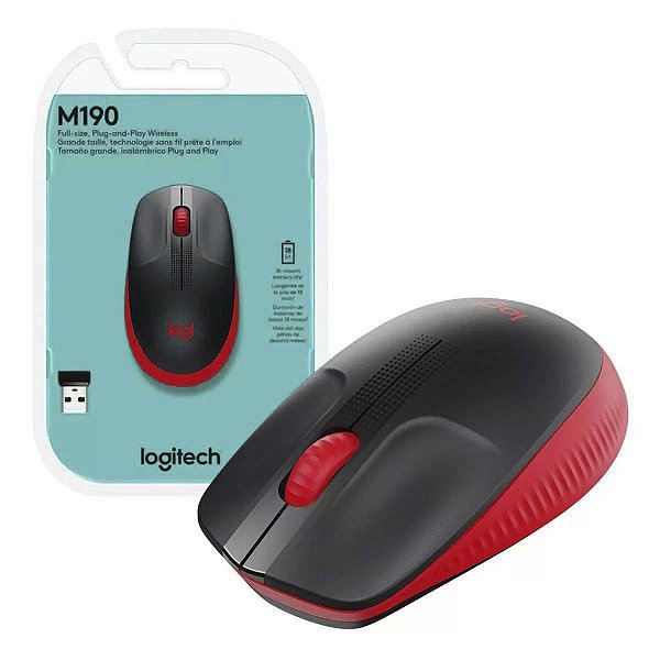 Mouse Sem Fio Wireless Logitech M190vm Vermelho Ergonômico