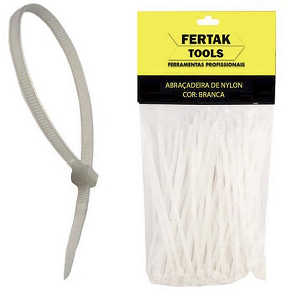 Abraçadeira Branca Nylon 300x4,8 mm Fertak 1317 Kit 50Uni