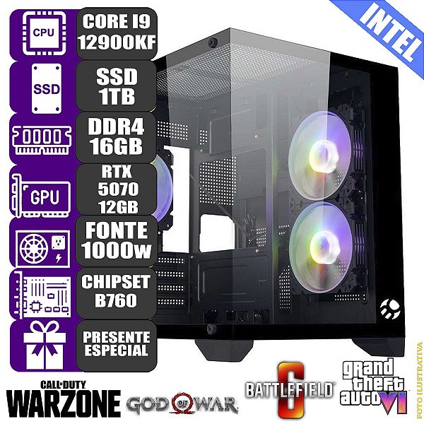 Computador Pc Gamer Mdi Intel Core i9 12900KF RTX5070 12G