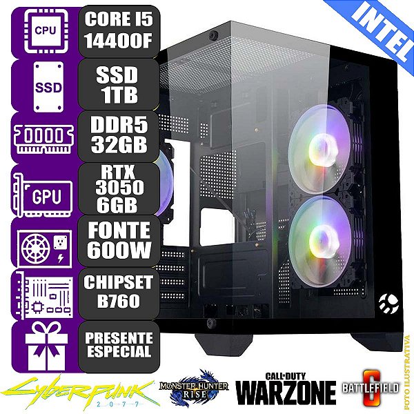 Computador Pc Gamer Mdi Intel Core i5 14400f RTX 3050 6GB 16