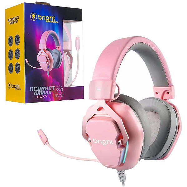 Fone Headset Gamer Foxy Girl Bright 7.1 Rgb Rosa Ghp011 Usb