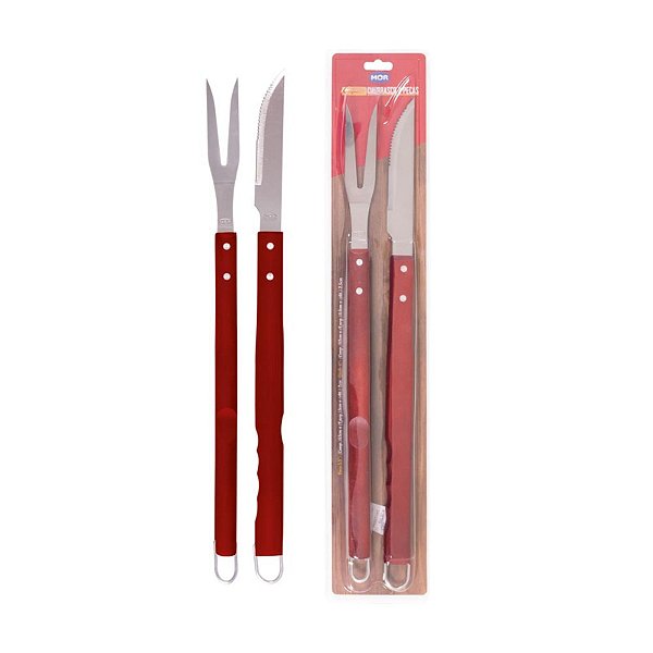 Conjunto Para Churrasco 2 Peças 63cm Gigante Inox Madeira