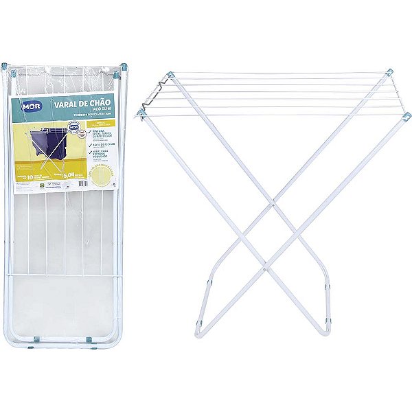 Varal De Chão Reforçado Sem Abas Dobrável Retrátil Slim Mor