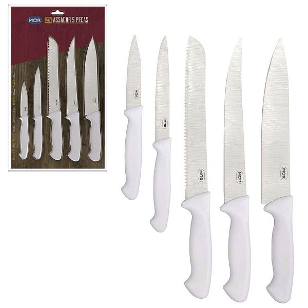 Kit 5 Facas Assador Açougue Churrasqueiro Aço Inoxidável Mor