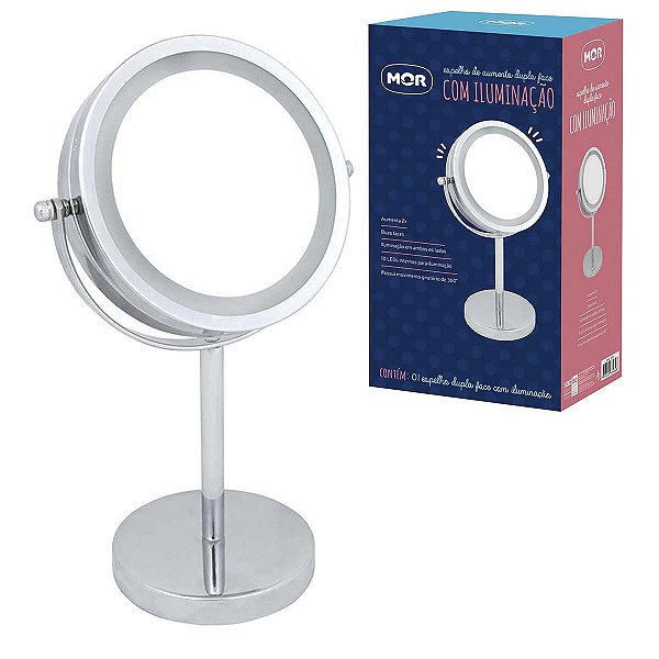 Espelho De Mesa Dupla Face Com Aumento Iluminação 8484 Mor