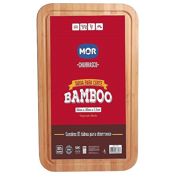 Tábua Para Corte Carne Churrasco Bamboo Madeira 50*30cm Mor