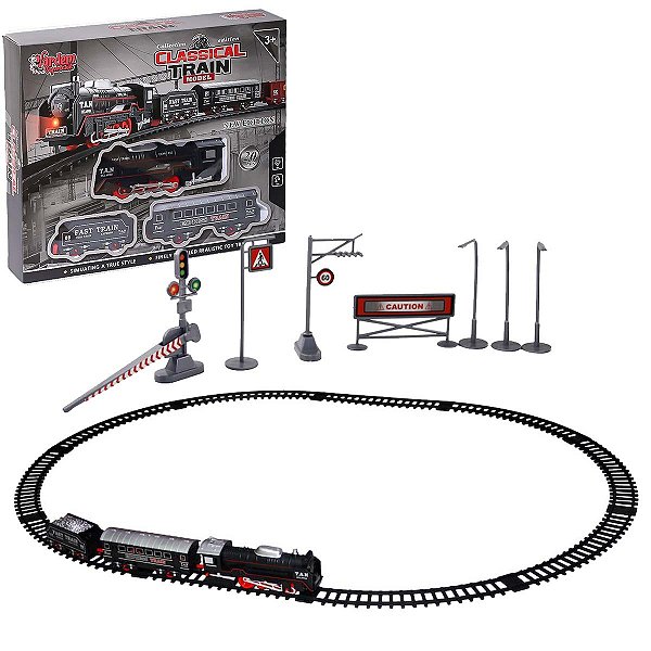 Trem Tremzinho De Brinquedo 3 Vagões + Trilhos C/ Som Luz