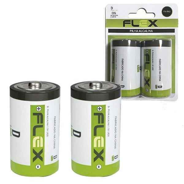 Pilha D Alcalina Com 2 Unidades Flex Fx-Dk2 Lanterna Radio