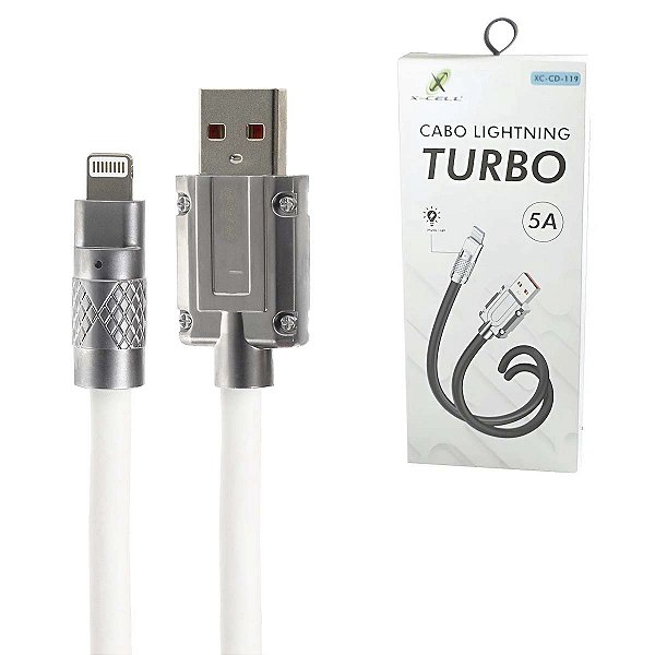 Cabo Usb Para Iphone Turbo Metal Silicone 120w 5A Flexivel