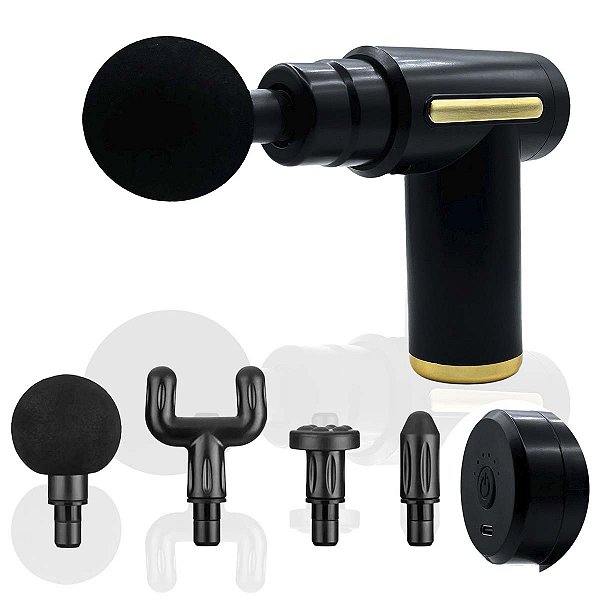 Massageador Portátil 5 Ponteiras 6 Modos Recarregável Usb C