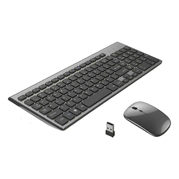 Kit Teclado Mouse Recarregável Sem Fio Wifi E Bluetooth