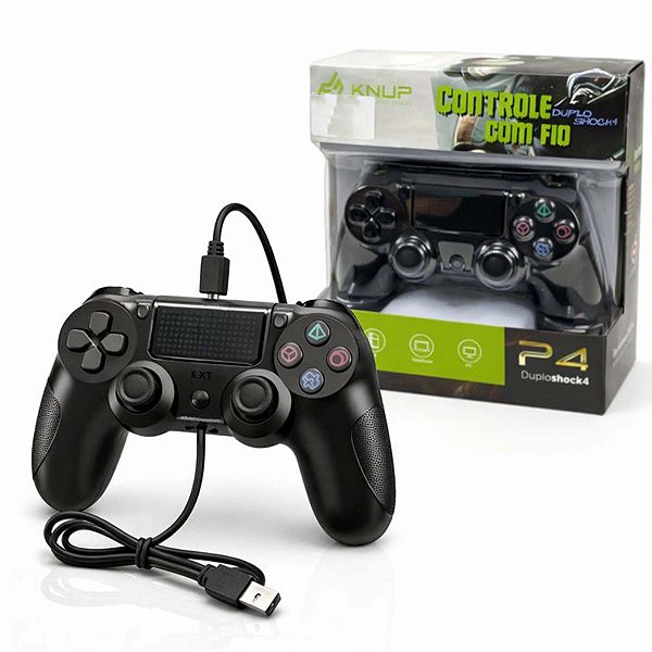 Controle Compatível Ps4 Pc Notebook Usb Cabo 1,8m Preto