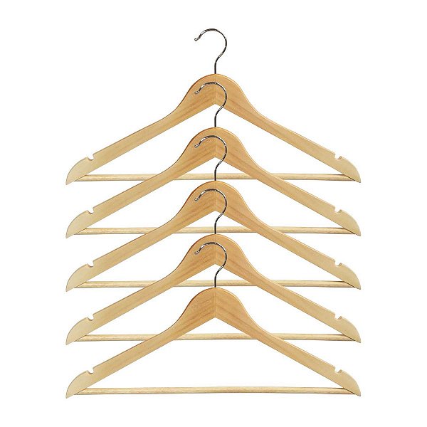 Kit 5 Unidades Cabide De Madeira Gancho 360º Adulto Verniz