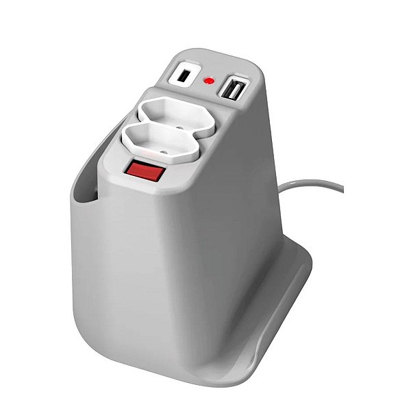 Extensão Elétrica de Mesa com USB, USB-C e Porta Objetos