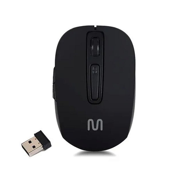Mouse Sem Fio Recarregável Usb 1600dpi  Multilaser Preto