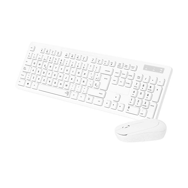 Kit Teclado e Mouse Slim Sem Fio Wireless Branco Brazil Pc