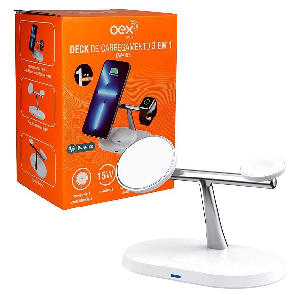Carregador Base Dock Sem Fio OEX 3 em 1 CW105 Iphone Indução