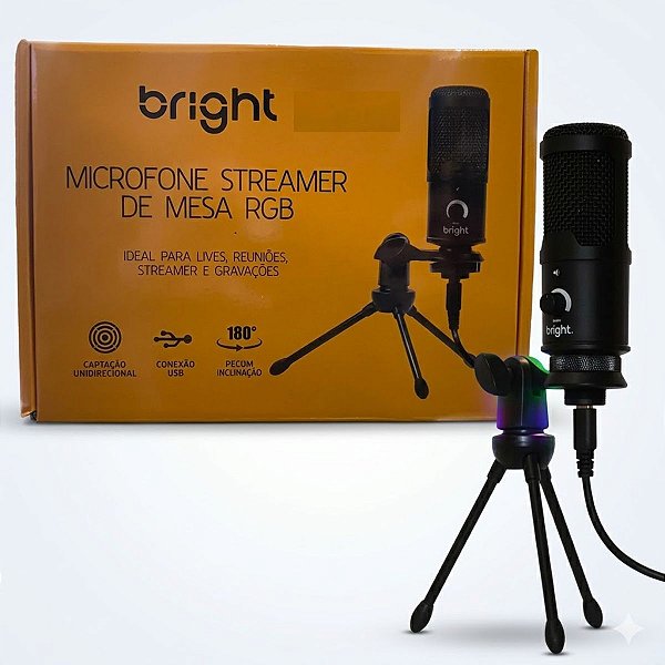 Microfone De Mesa Streamer Rgb Bright Conexão Usb Preto