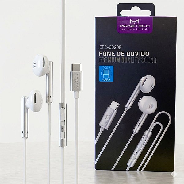 Fone de Ouvido C/ Microfone Tipo-C Maketech Branco EPC-052BP