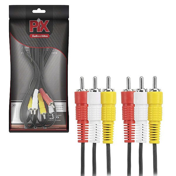 Cabo Rca Metal 3x3 Rca 1,8 Metros Video Cassete Dvd Tv