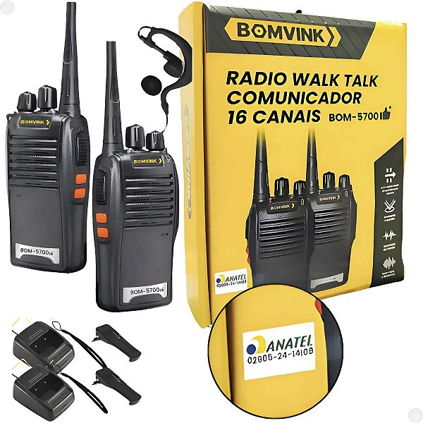 Rádio Comunicador Walk Talk Bomvink BOM-5700 com 16 Canais