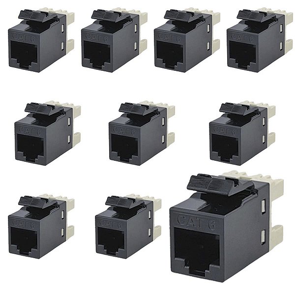 Kit 10 Keystone Seclan Rj45 Femea IDC Cat6 Fluke Rohs Preto