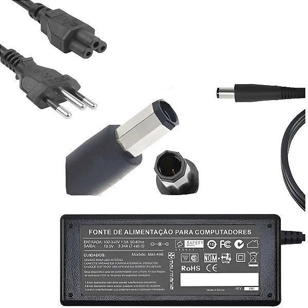 Fonte Carregador Compatível Com Dell 19.5v 3.34a Octagonal